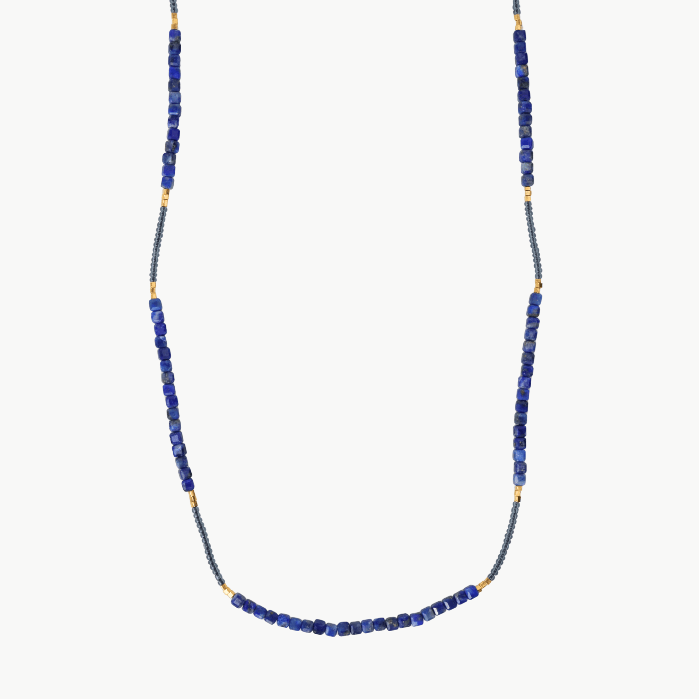 NKL-GF Grey seed beads with lapis & gold vermeil beads ne