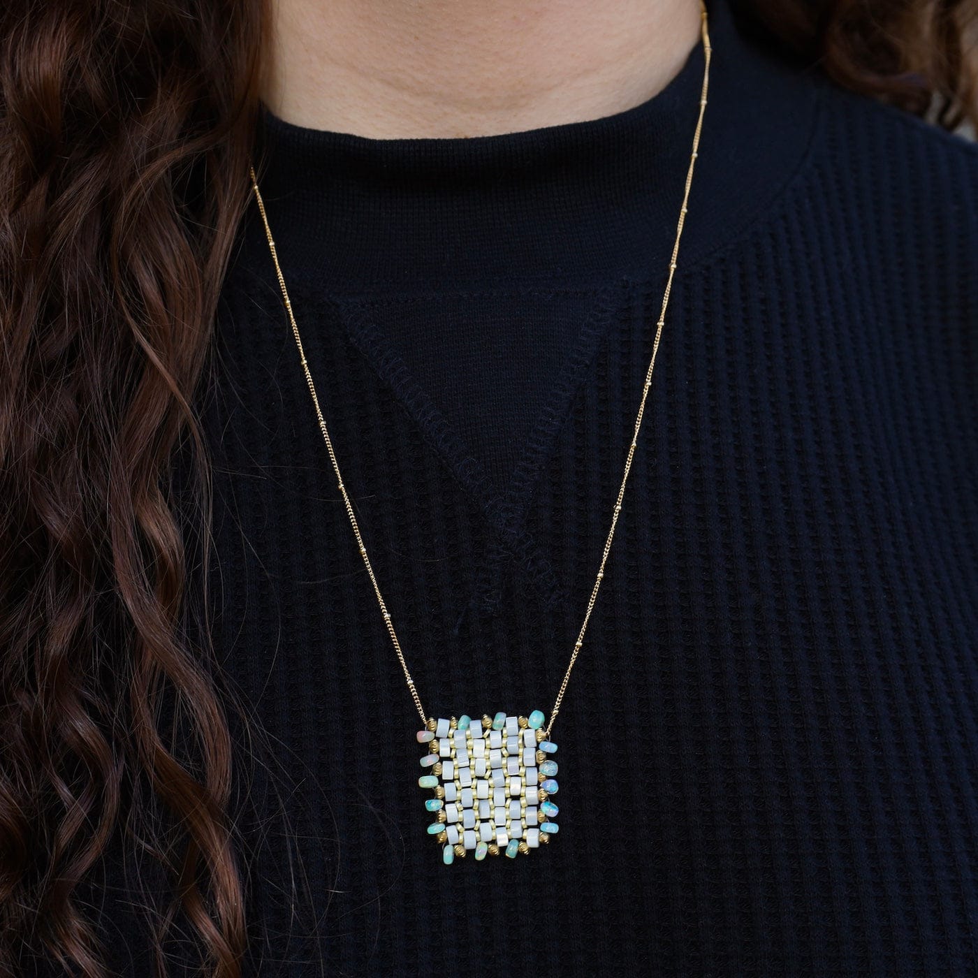 NKL-GF Hand Stitched Mother of Pearl With Opal Trim Flag