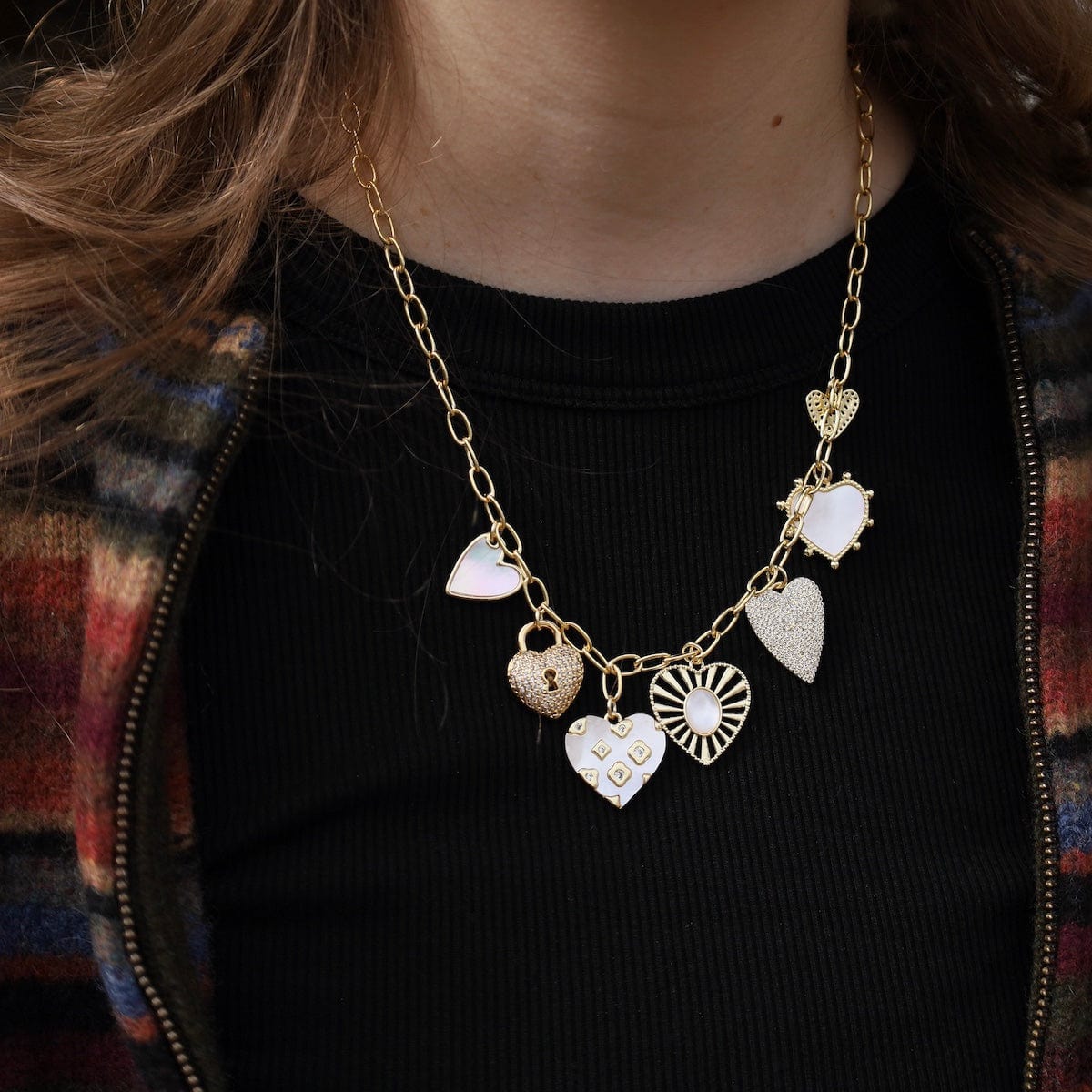 NKL-GF Heart Multi Charm Necklace