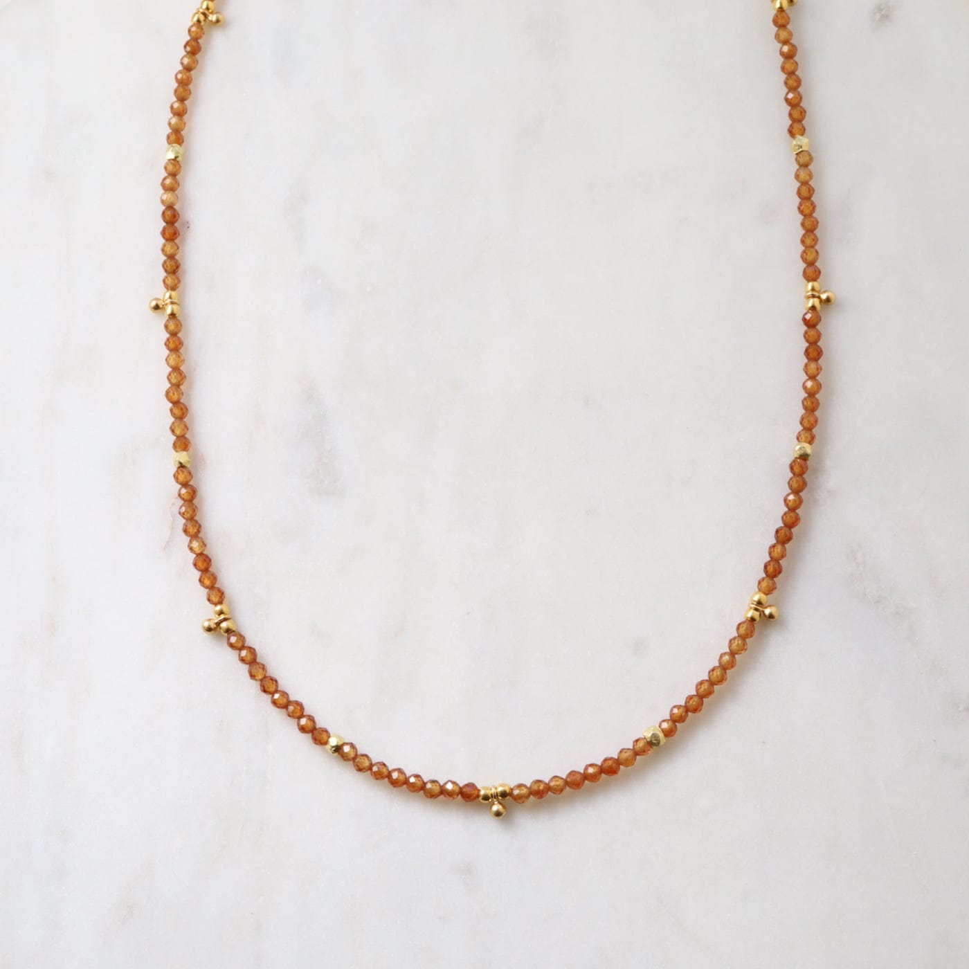 NKL-GF Hessonite Garnet Tiny Gold Ball Charms Necklace