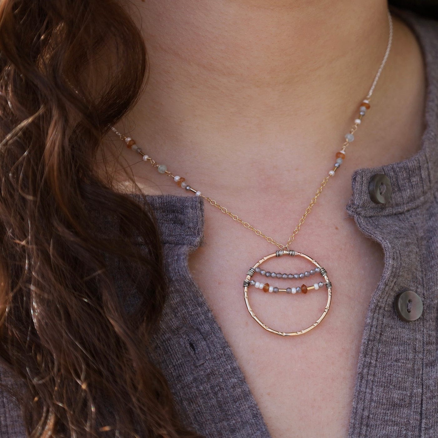 NKL-GF Hessonite Mix Circle Pendant Necklace