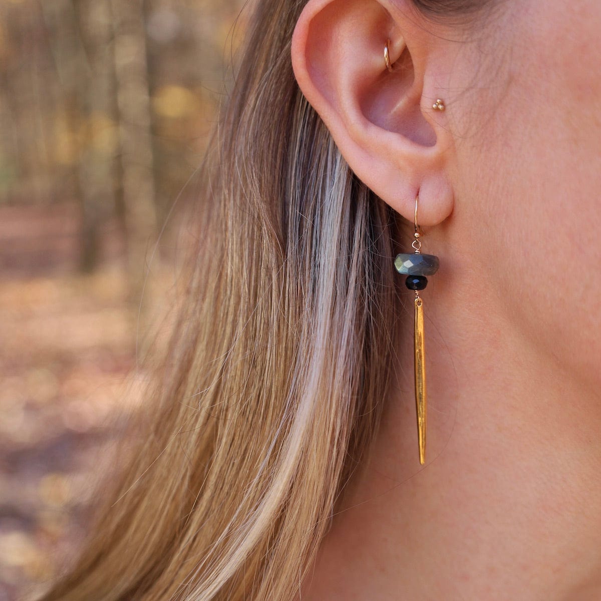 NKL-GF Icicle Earrings with Flat Semi Precious Stones - L