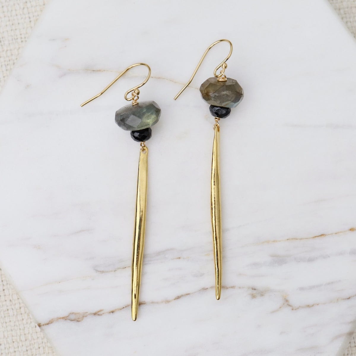 NKL-GF Icicle Earrings with Flat Semi Precious Stones - L
