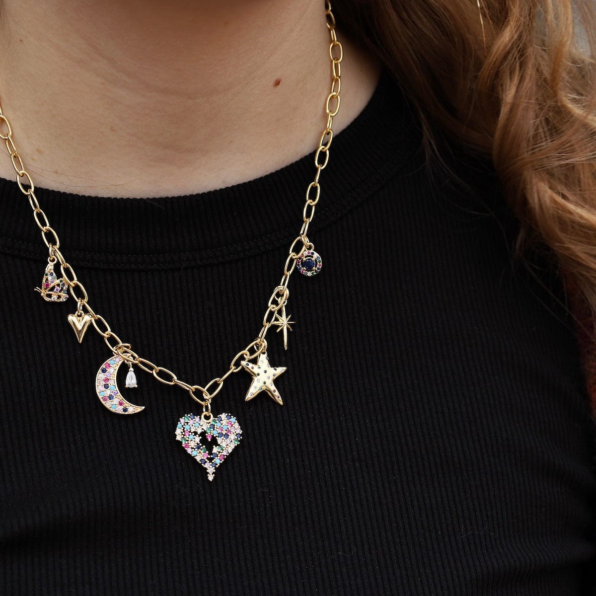 NKL-GF Jeweled Multi Charm Necklace