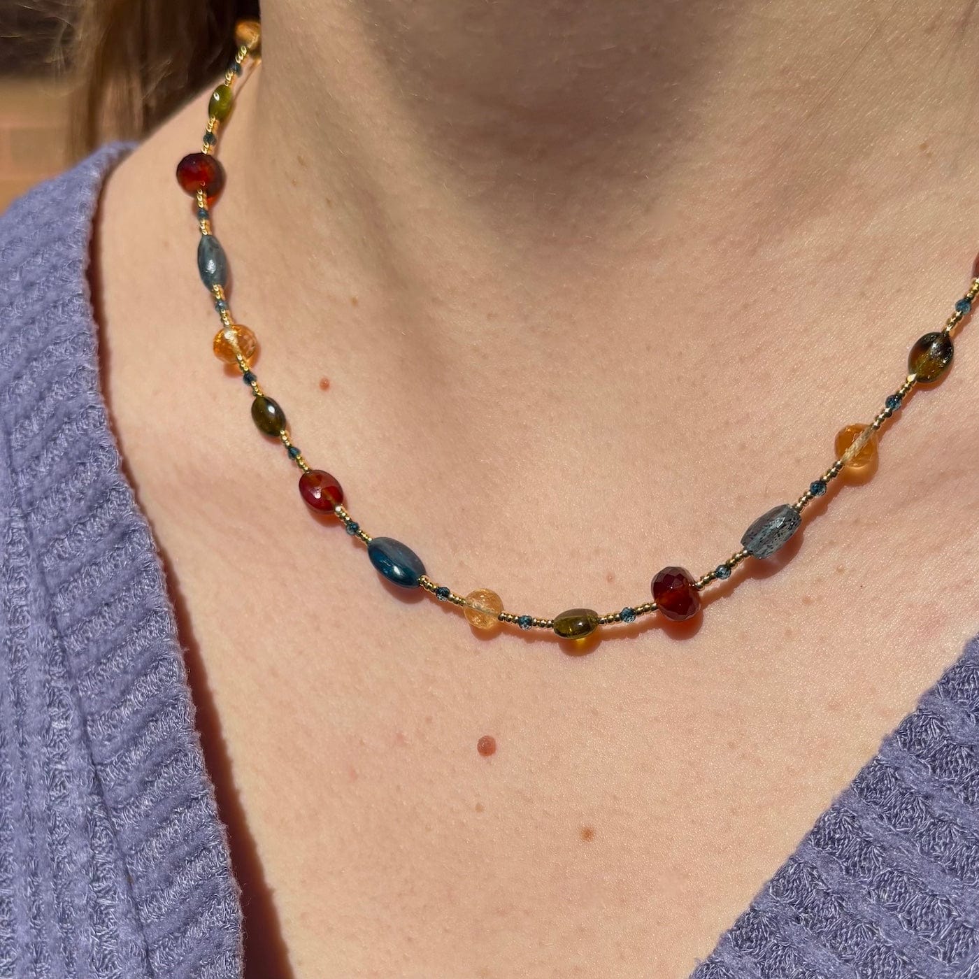 NKL-GF Kyanite and Hessonite Garnet Mix Station Necklace