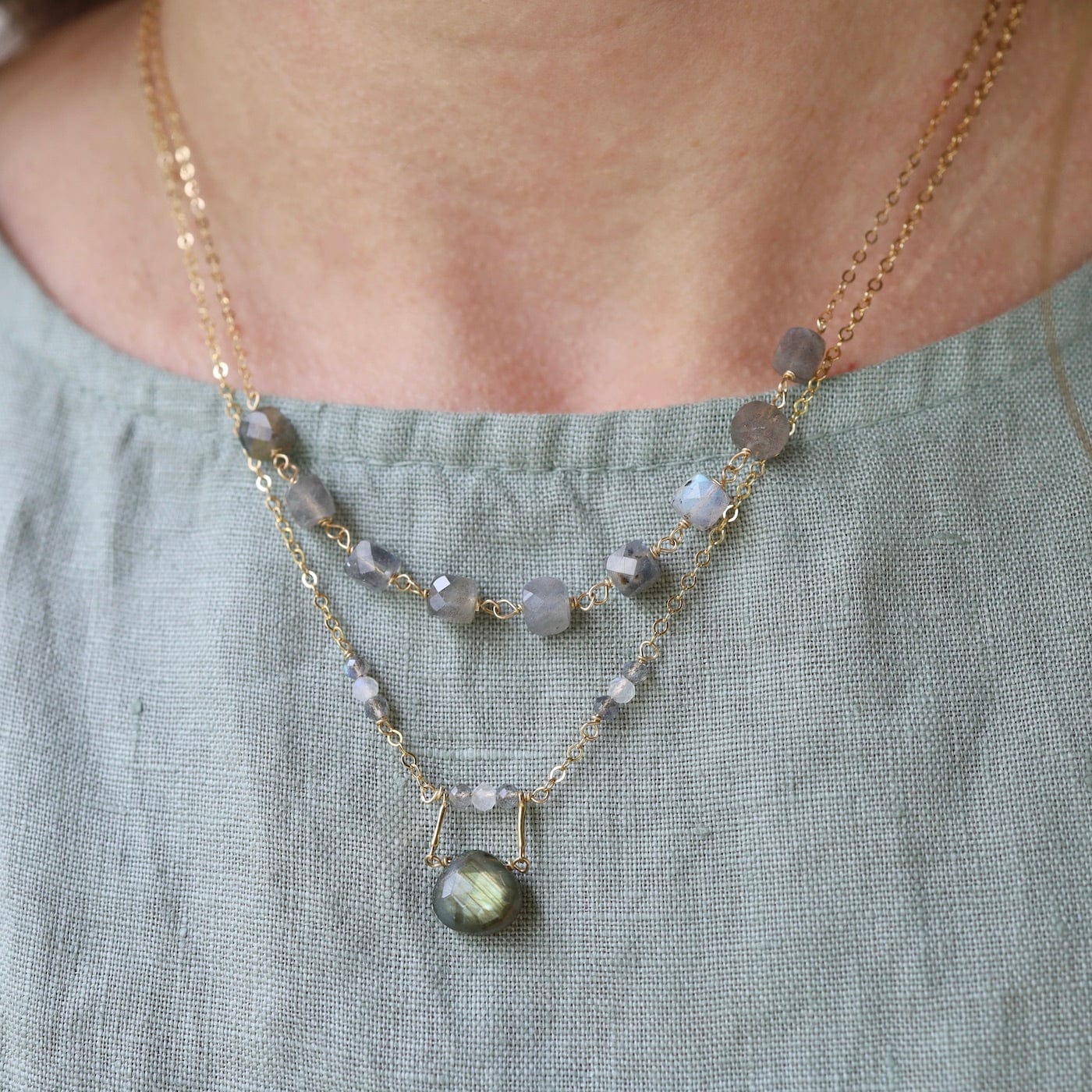 NKL-GF Labradorite Handmade Bead Chain Necklace
