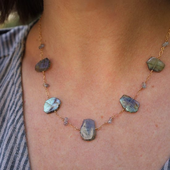 NKL-GF Labradorite Slice Station Necklace