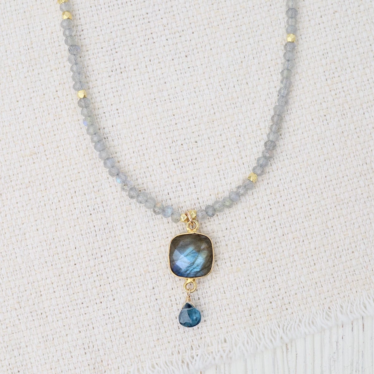 NKL-GF Labradorite Square Bezel Link Necklace