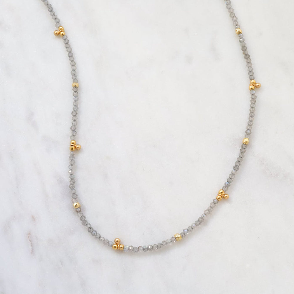 NKL-GF Labradorite Tiny Gold Ball Charms Necklace