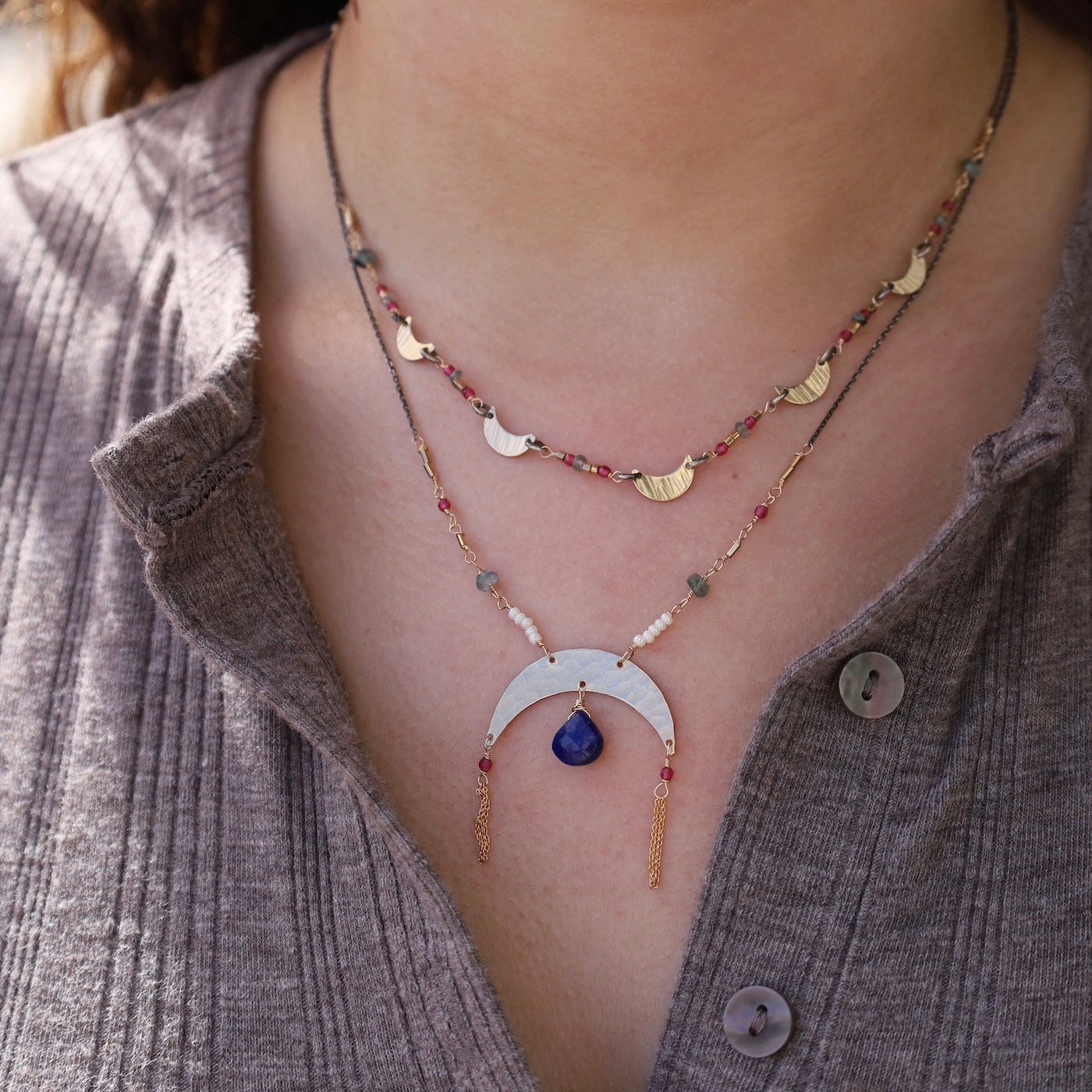 NKL-GF Lapis Arc Fringe Necklace