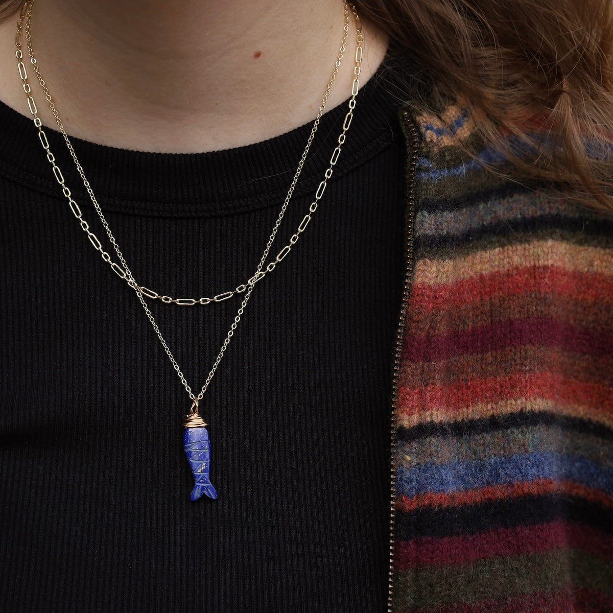 NKL-GF Lapis Fish Pendant Necklace