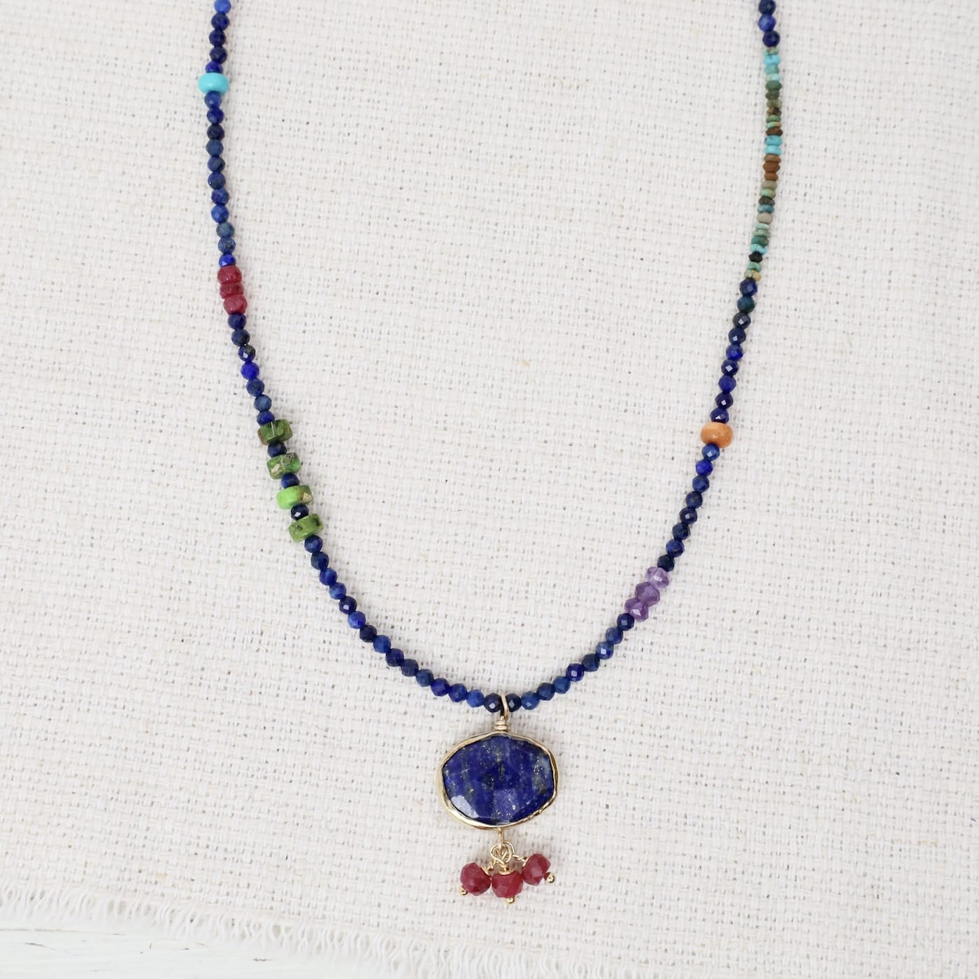 NKL-GF Lapis Necklace with Lapis Oval Pendant and 3 Ruby