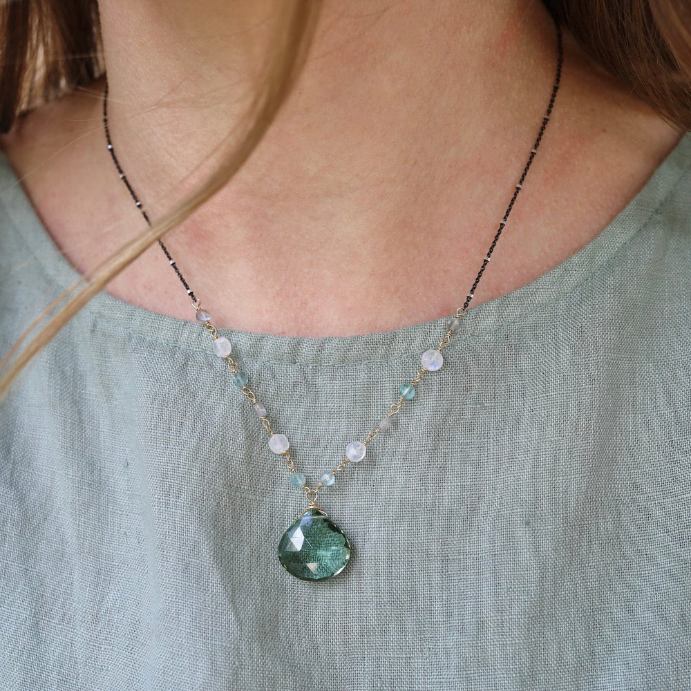 NKL-GF Large Green Amethyst Drop Necklace