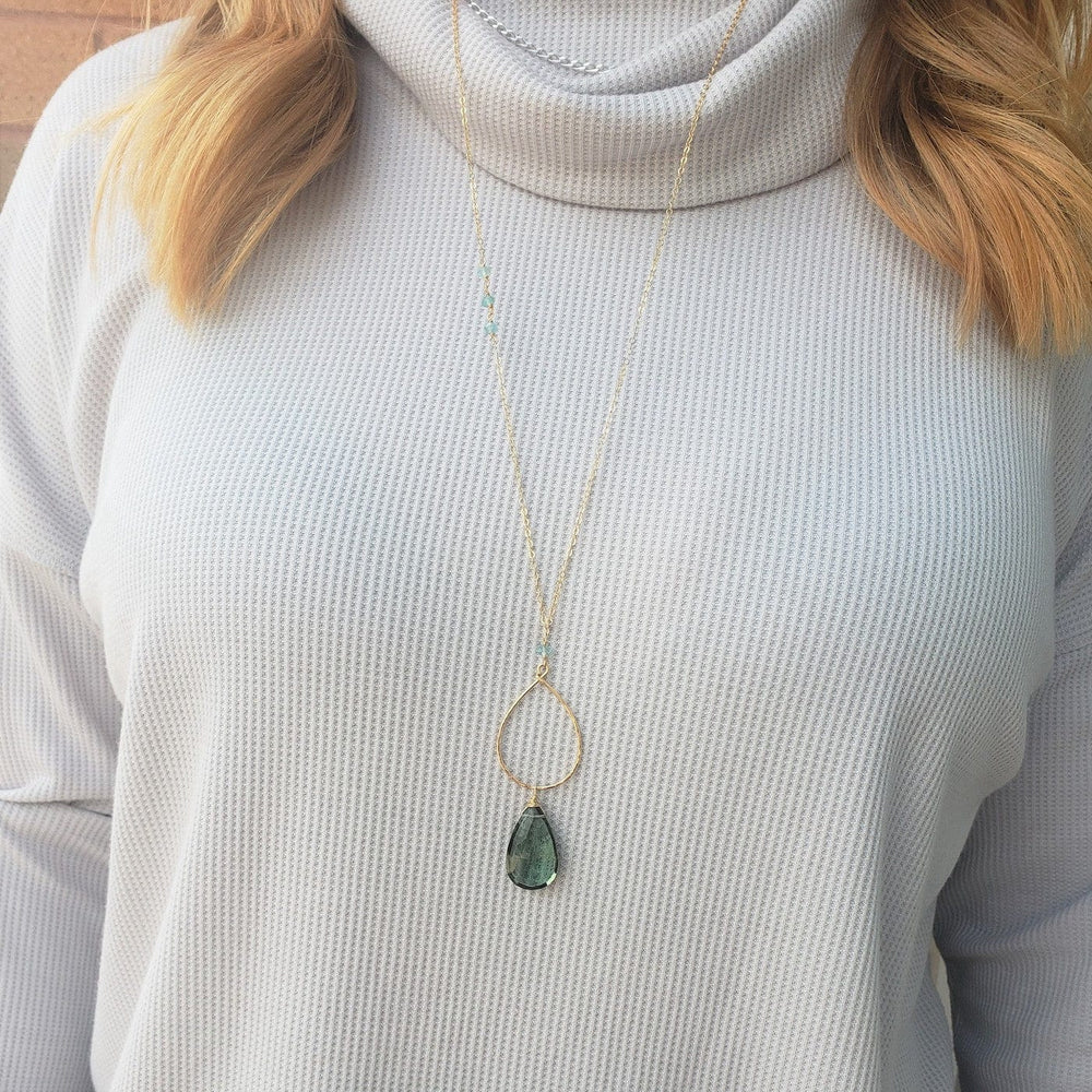 
                  
                    NKL-GF Large Green Amethyst Gold Filled Long Open Teardrop Necklace
                  
                