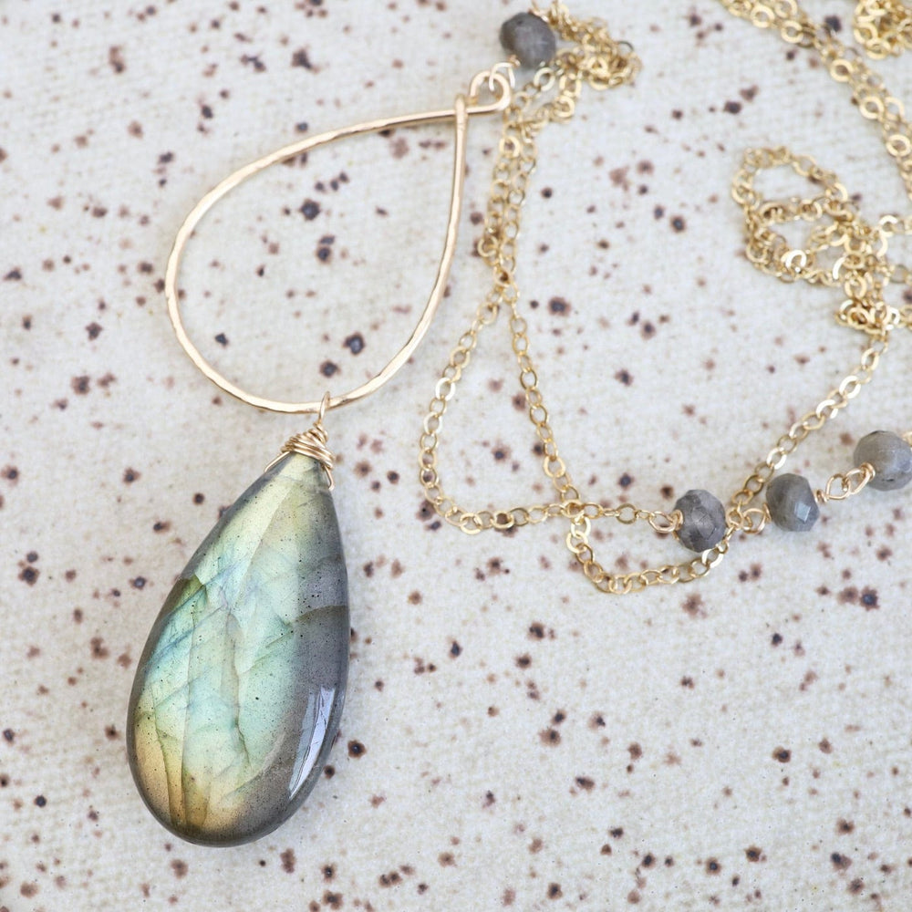 
                  
                    NKL-GF Large Labradorite Gold Filled Long Open Teardrop Necklace
                  
                