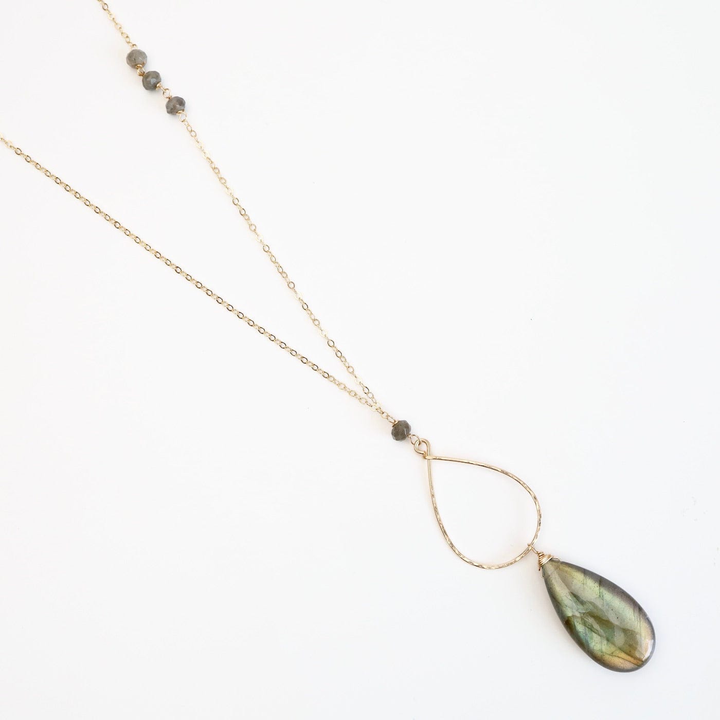 NKL-GF Large Labradorite Gold Filled Long Open Teardrop Necklace