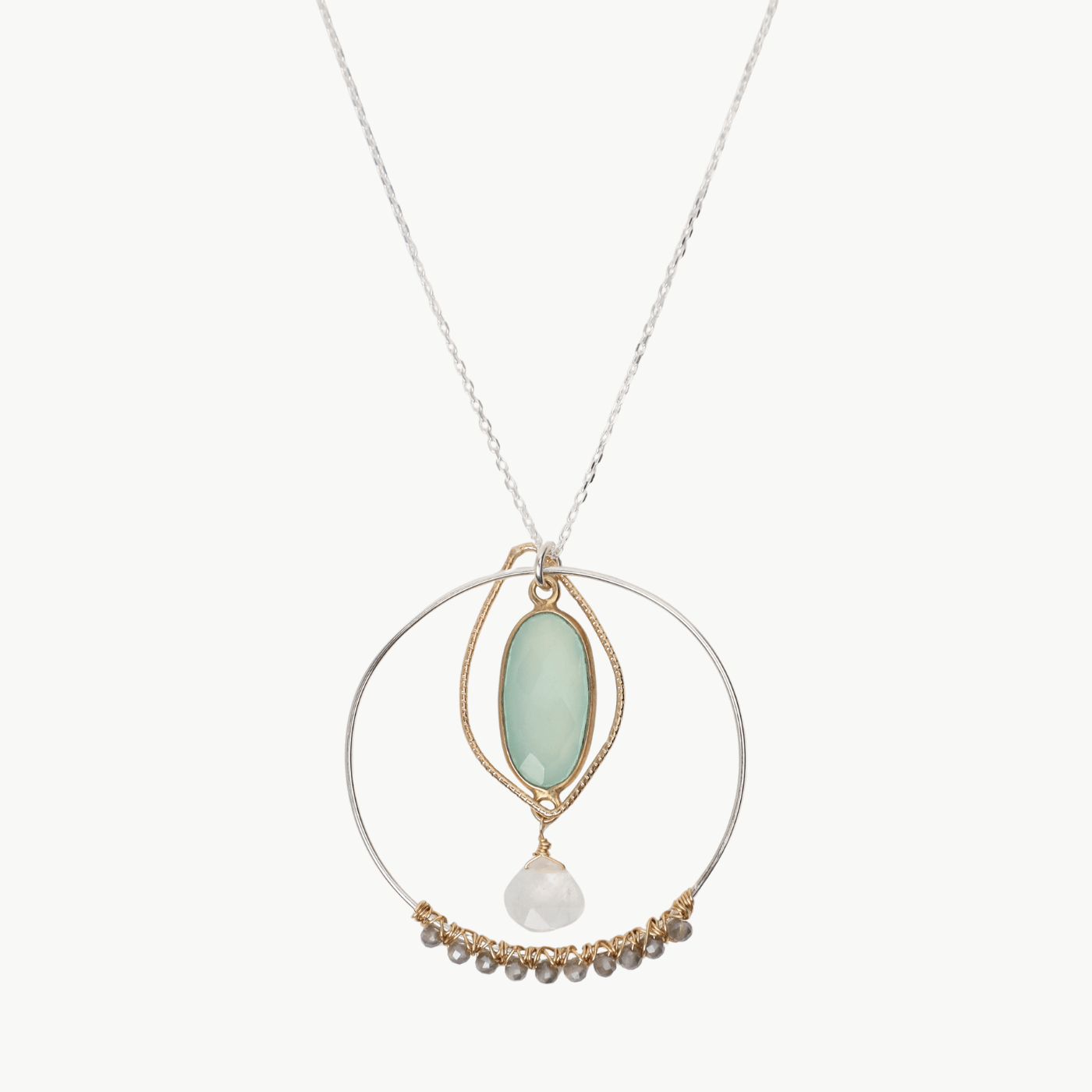 NKL-GF Layered Chalcedony & Moonstone Pendant Necklace
