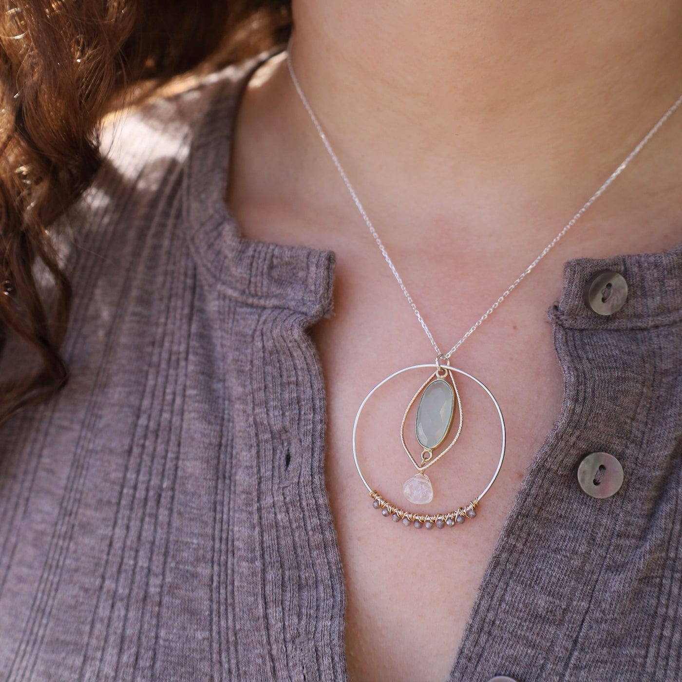 NKL-GF Layered Chalcedony & Moonstone Pendant Necklace