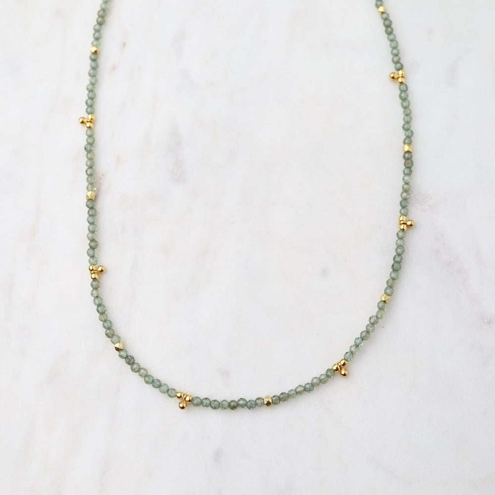 NKL-GF Light Green Apatite Tiny Gold Ball Charms Necklace