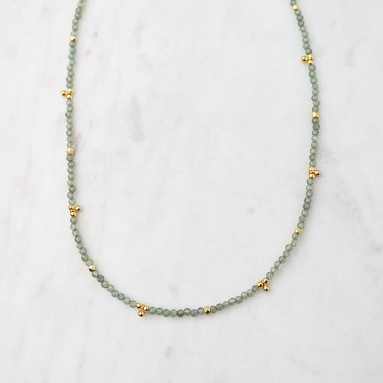 NKL-GF Light Green Apatite Tiny Gold Ball Charms Necklace