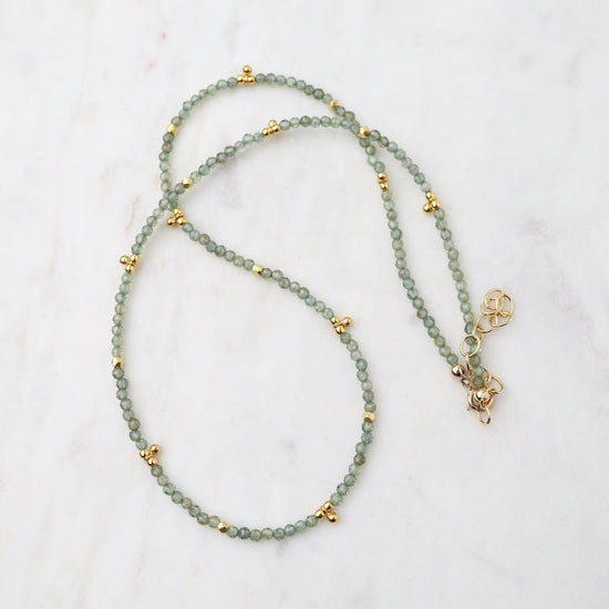 NKL-GF Light Green Apatite Tiny Gold Ball Charms Necklace