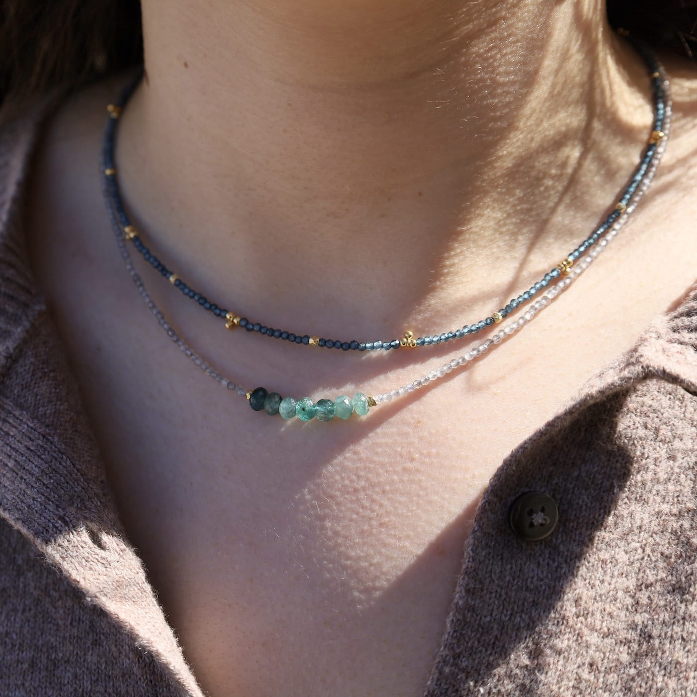 NKL-GF London Blue Topaz Tiny Gold Ball Charms Necklace