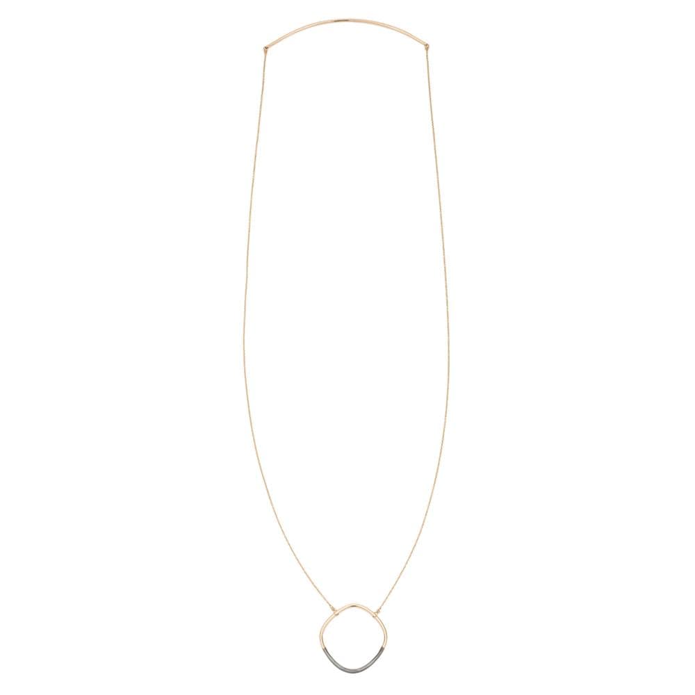 NKL-GF Long Black & Gold Rounded Square Necklace