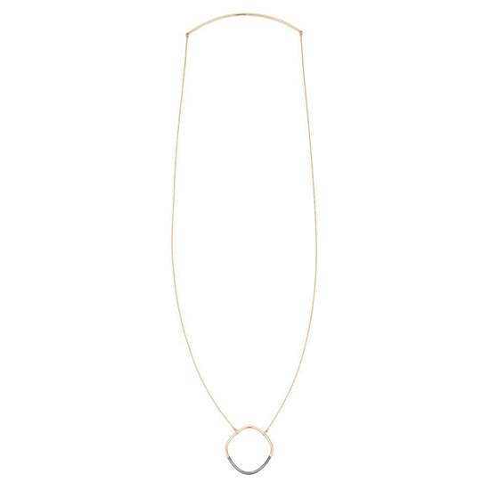 NKL-GF Long Black & Gold Rounded Square Necklace