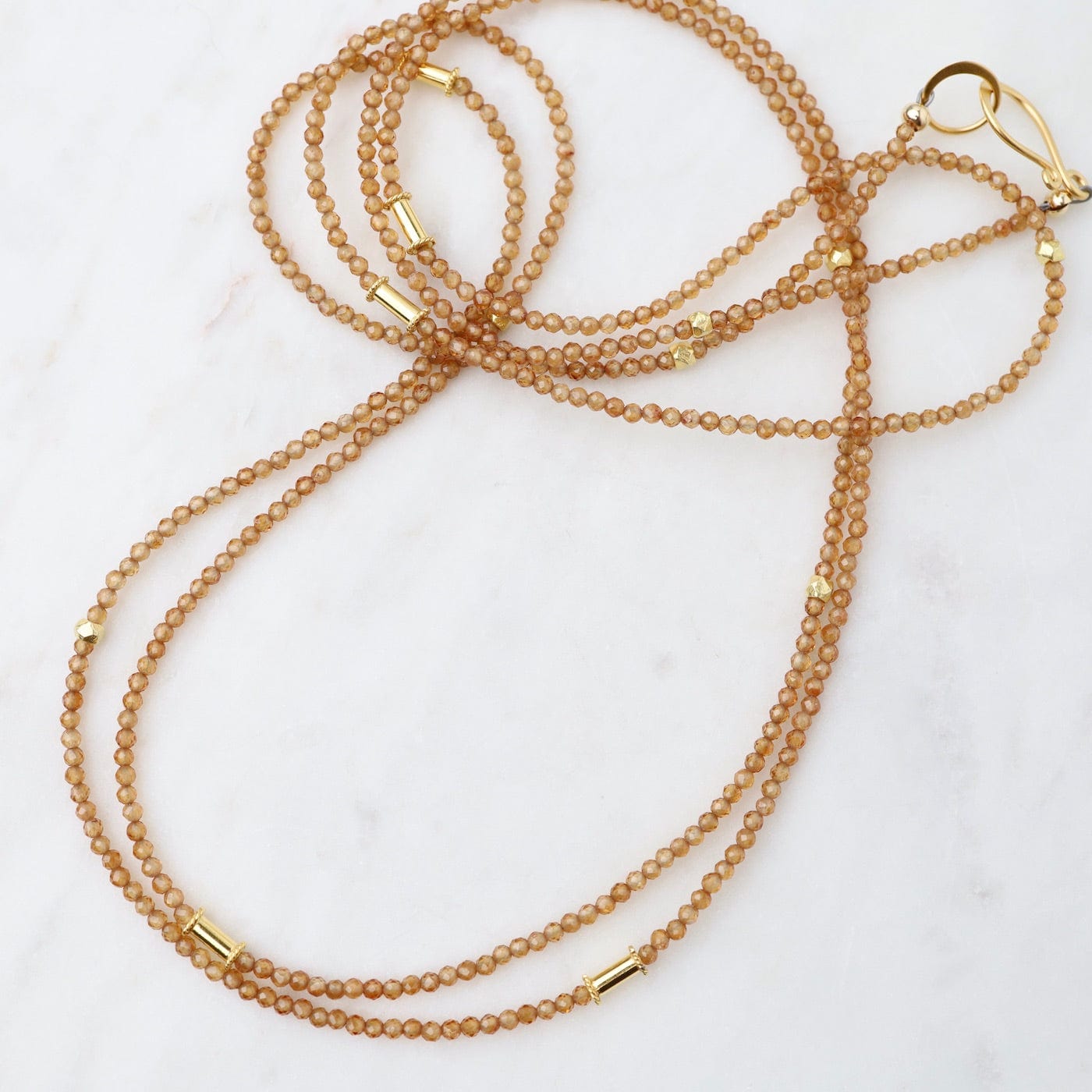 NKL-GF Long Hessonite Garnet & Gold Fill Beads Necklace