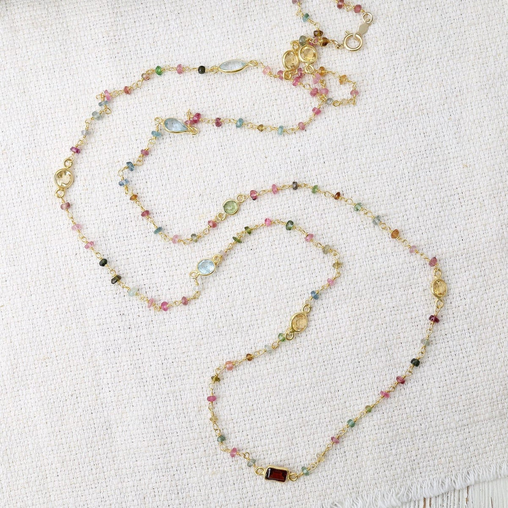 
                      
                        NKL-GF Long Multi Tourmaline Bead Necklace with Bezel Stations
                      
                    