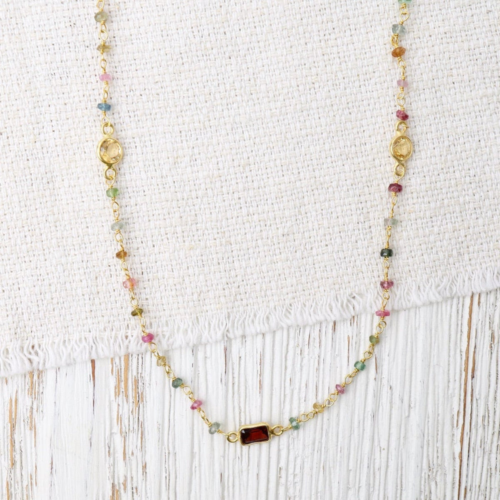 
                      
                        NKL-GF Long Multi Tourmaline Bead Necklace with Bezel Stations
                      
                    