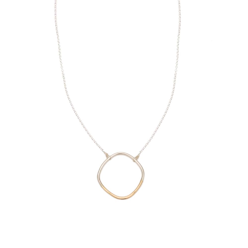 NKL-GF Long Silver & Yellow Gold Rounded Square Necklace