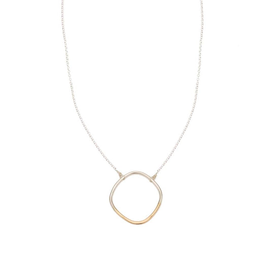 NKL-GF Long Silver & Yellow Gold Rounded Square Necklace
