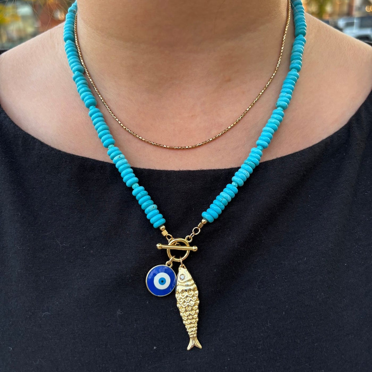 NKL-GF Lucky Catch Turquoise Beaded Toggle Necklace