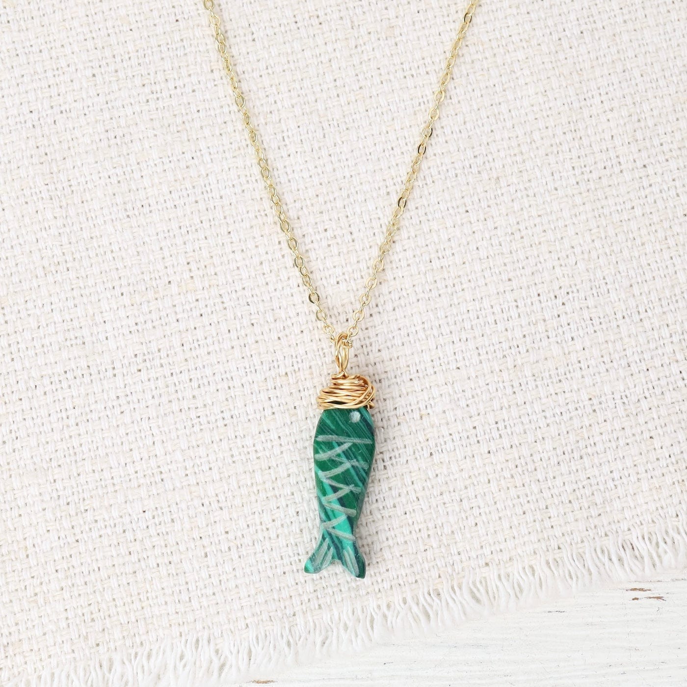 NKL-GF Malachite Fish Pendant Necklace