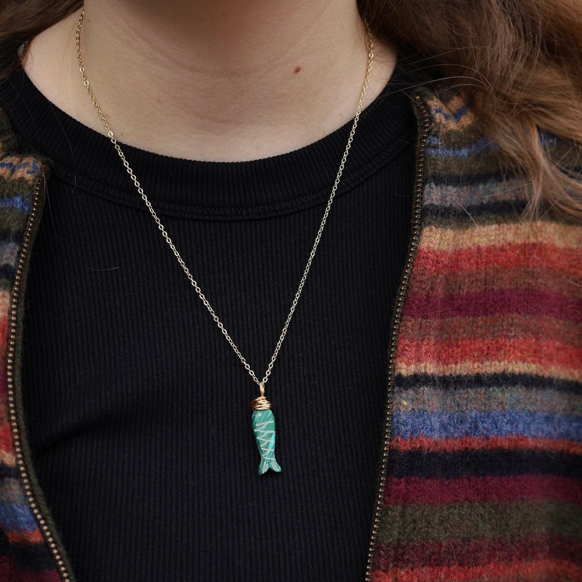 NKL-GF Malachite Fish Pendant Necklace