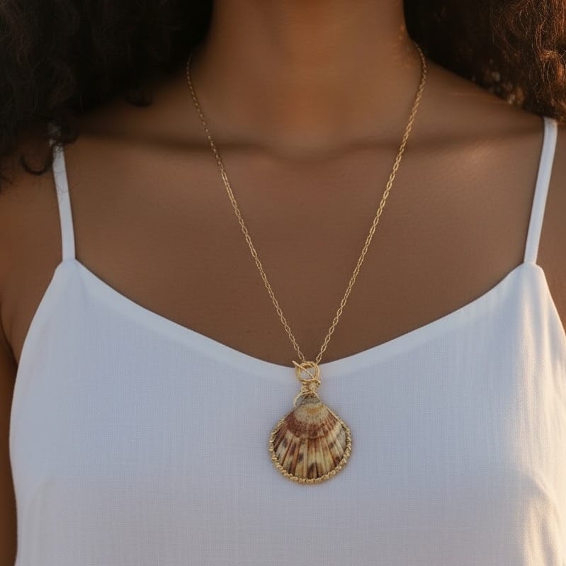 NKL-GF Maui Seashell Beach Paperclip Toggle Gold Filled Necklace