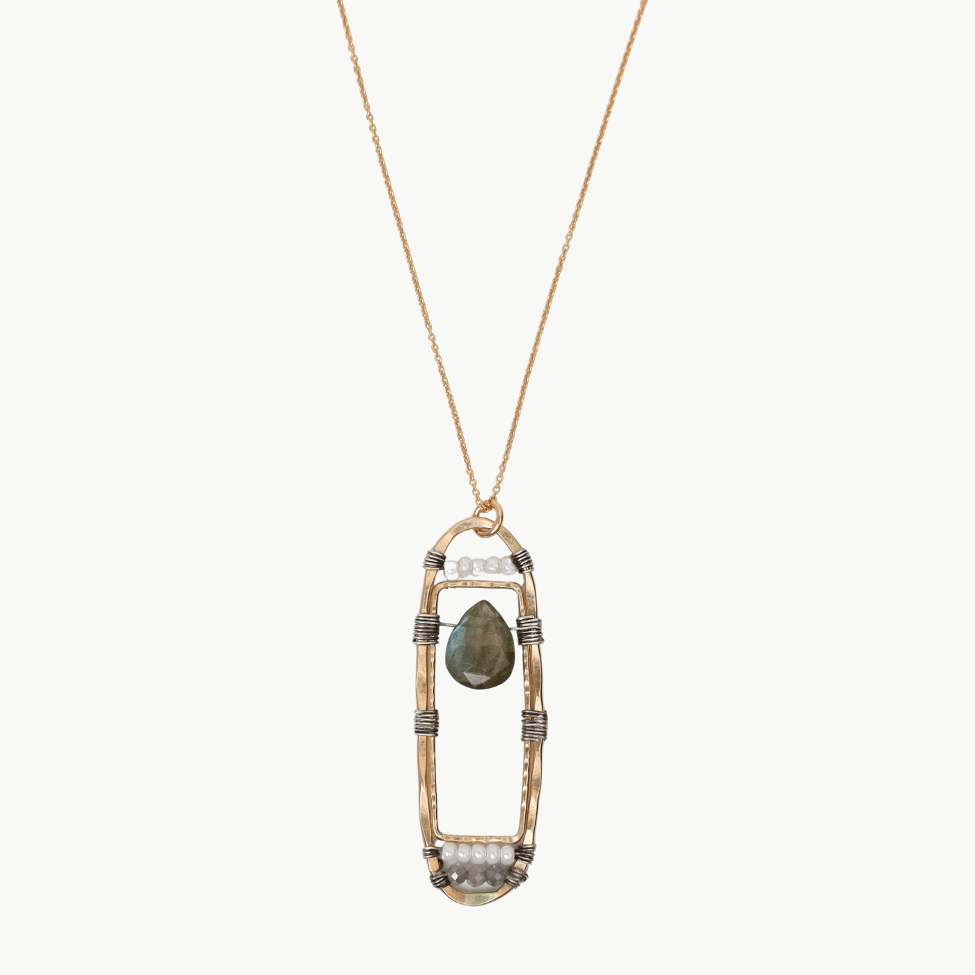 NKL-GF Mixed Metal Labradorite Oval Pendant Necklace