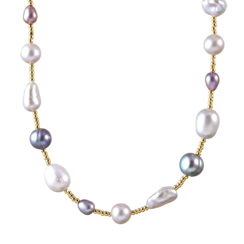 NKL-GF Multi Color Grey Pearl and Glass Necklace