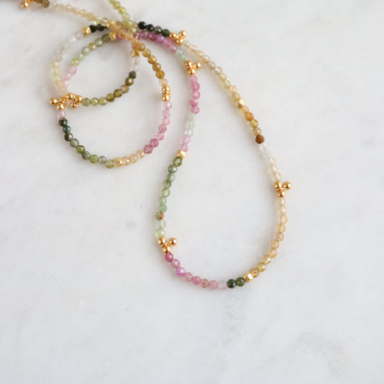 NKL-GF Multi-color Tourmaline Tiny Gold Ball Charms Necklace