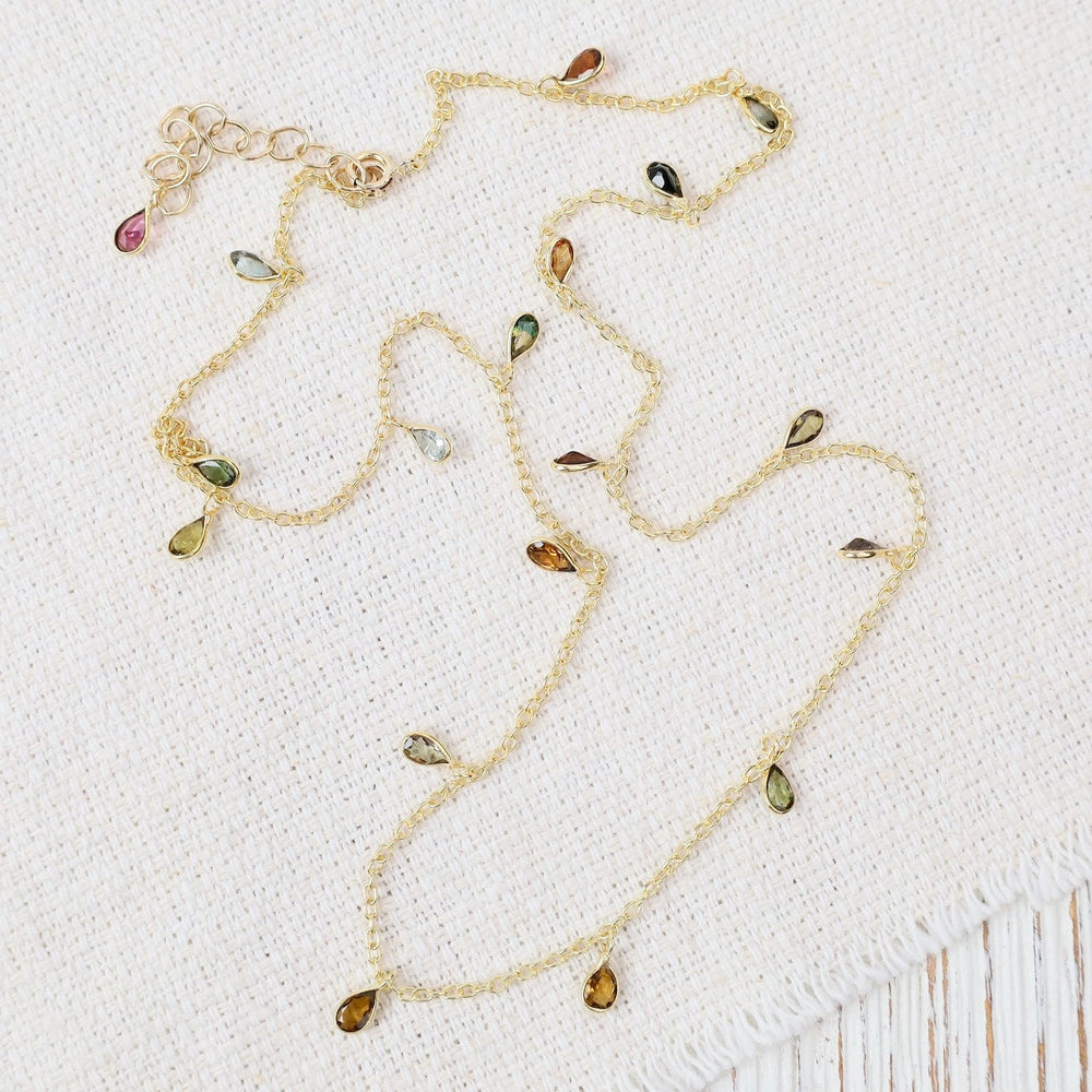 NKL-GF Multi Color Tourmaline Tiny Teardrops Necklace