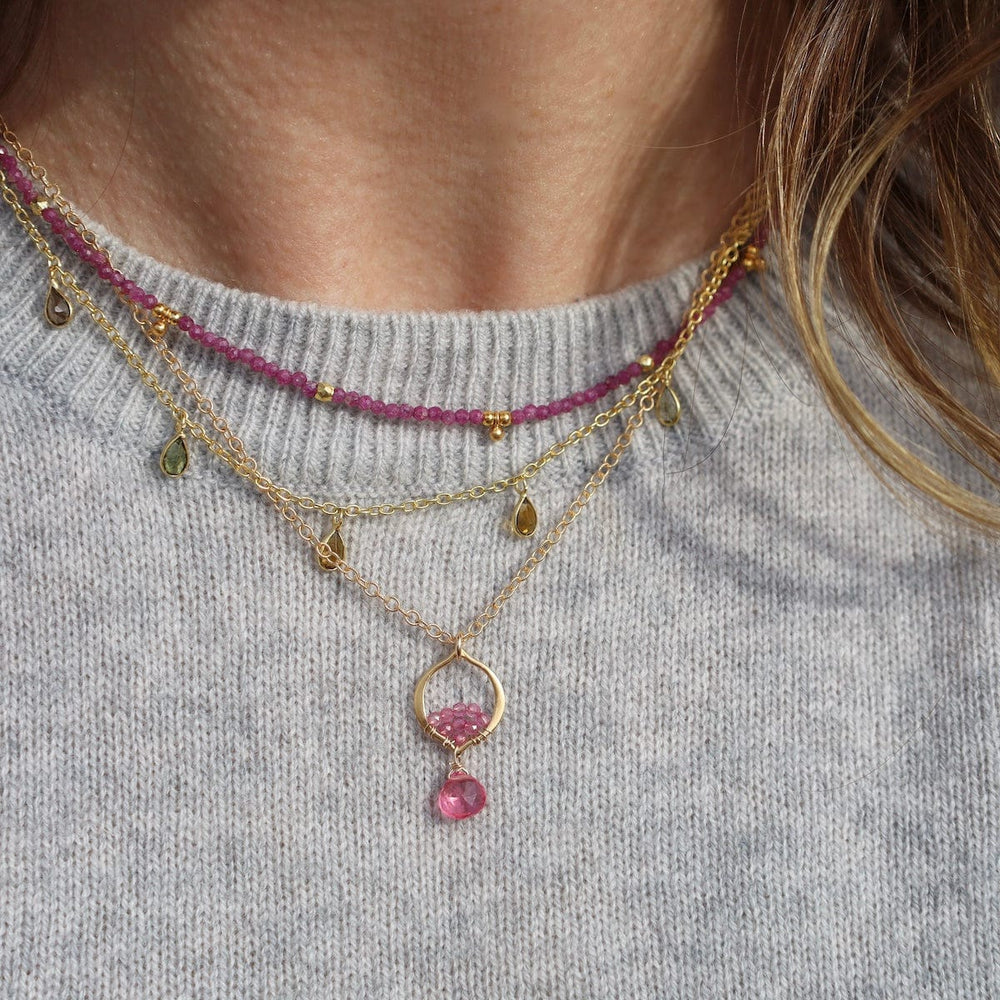NKL-GF Multi Color Tourmaline Tiny Teardrops Necklace