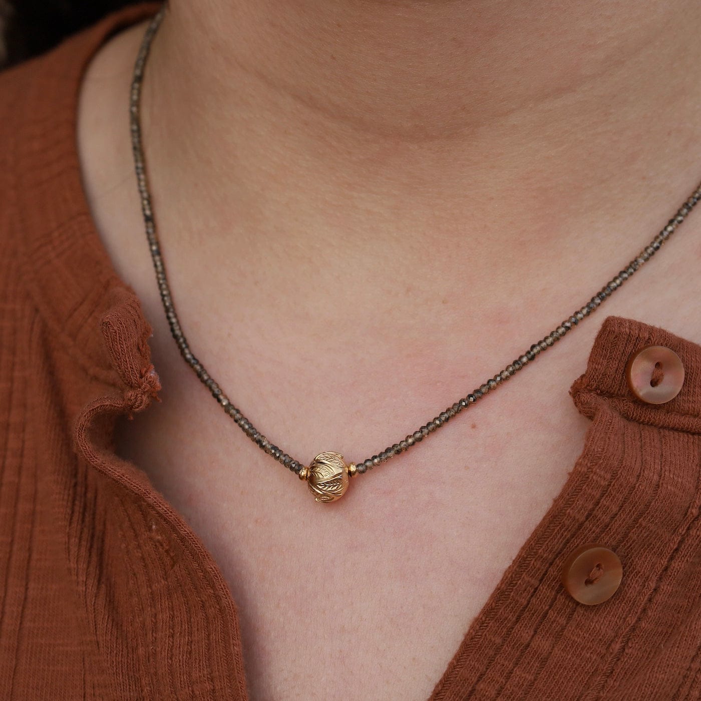 NKL-GF Natural Zircon & Gold Vermeil Bead Necklace