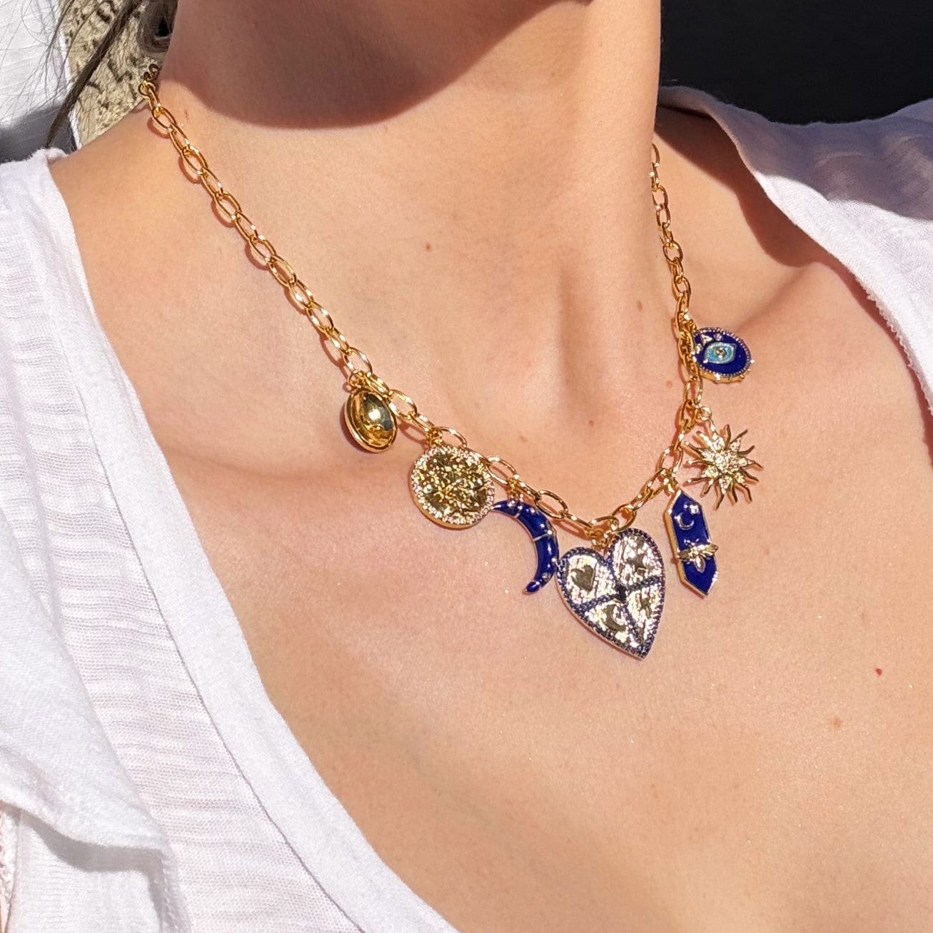 NKL-GF Navy Multi Charm Necklace