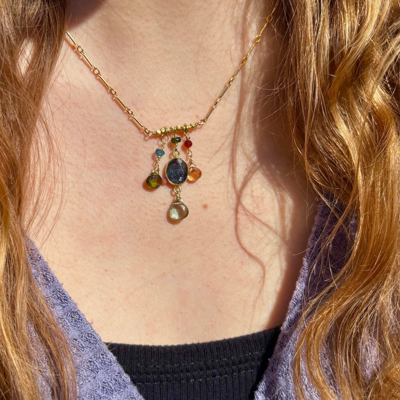 NKL-GF Oval Kyanite Mix Bar Necklace