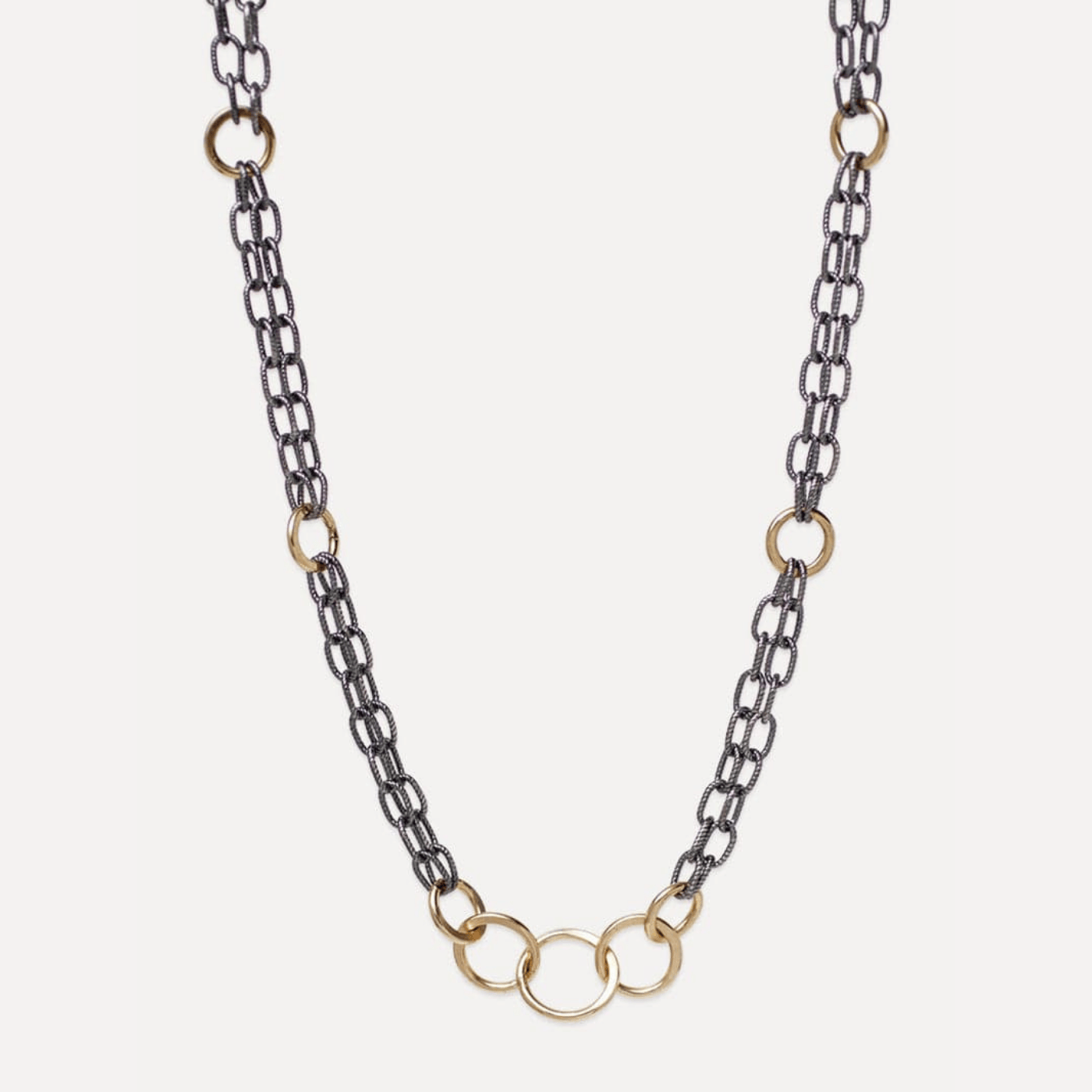 NKL-GF Oxidized Sterling And Gold Fill Strata Necklace