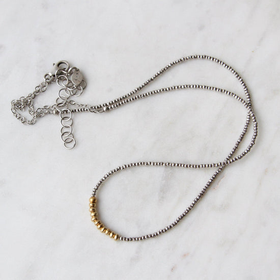 Load image into Gallery viewer, NKL-GF Oxidized Sterling Silver Beads &amp;amp; Offset Gold Necklace
