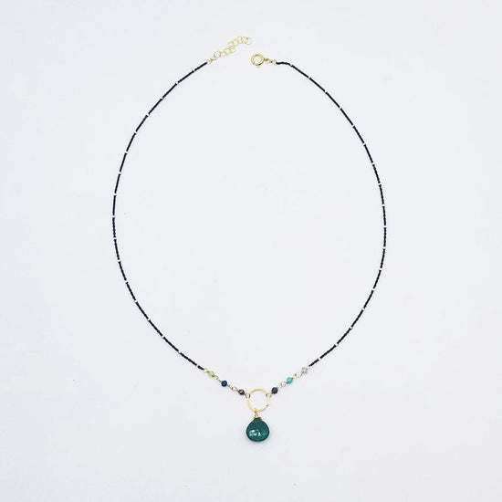 NKL-GF Oxidized Sterling Silver Green Drop Necklace