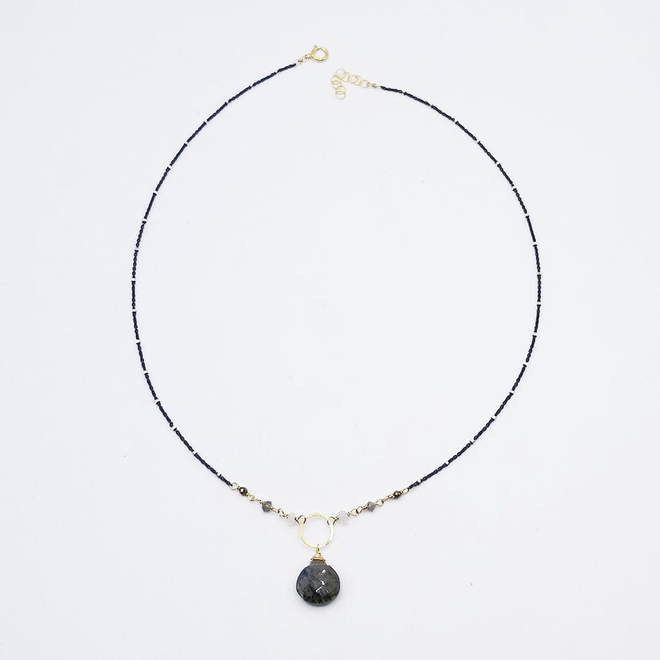 NKL-GF Oxidized Sterling Silver Labradorite Drop Necklace