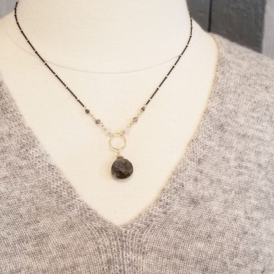 NKL-GF Oxidized Sterling Silver Labradorite Drop Necklace